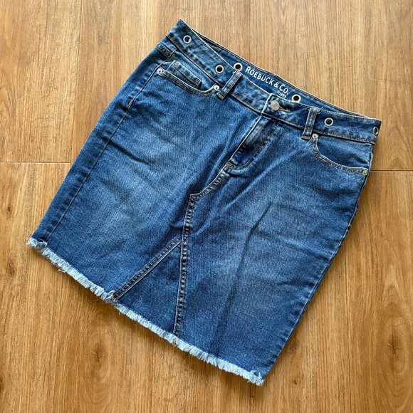 Roebuck & Co Mid Rise Mini Denim Pencil Skirt Blue Grommet Women’s Size 8 - Picture 1 of 7